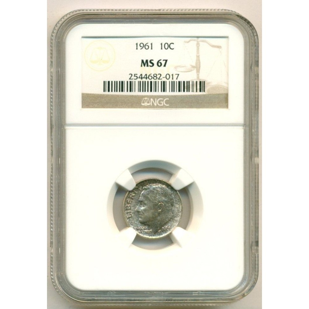1961 Roosevelt Dime MS67 NGC obv Toning